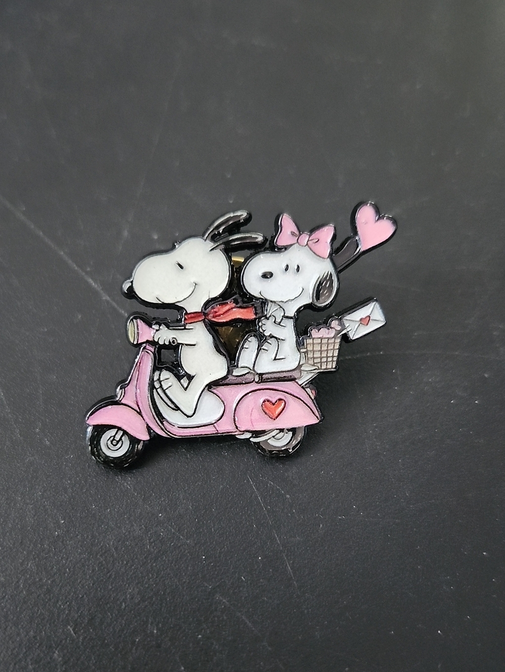 Peanuts Snoopy and Belle on a Pink Scooter Enamel Pin